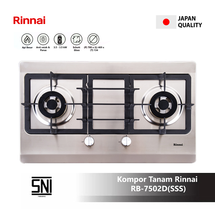Rinnai Kompor Tanam 2 Tungku - RB-7502D(SSS) | RB-7502D (SSS)